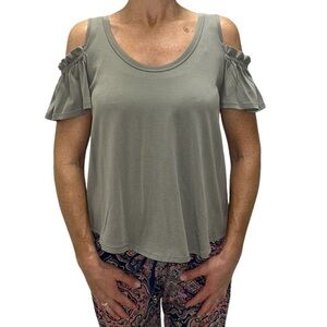 SIENNA SKY‎ Anthropologie | Cold Shoulder Ruffle Blouse Green S